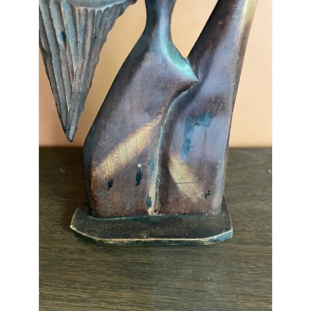 Vintage Hand Carved romantic Lovers Sculpture 15” Couple Folk Art Boho Decor